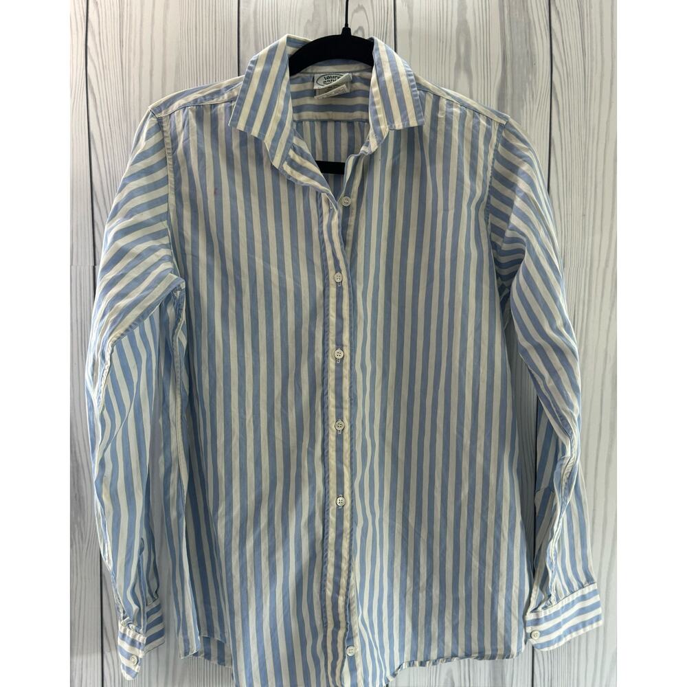 Laura Ashley Vintage Blue White Striped Button Up Shirt UK 12 EU 40 (READ)